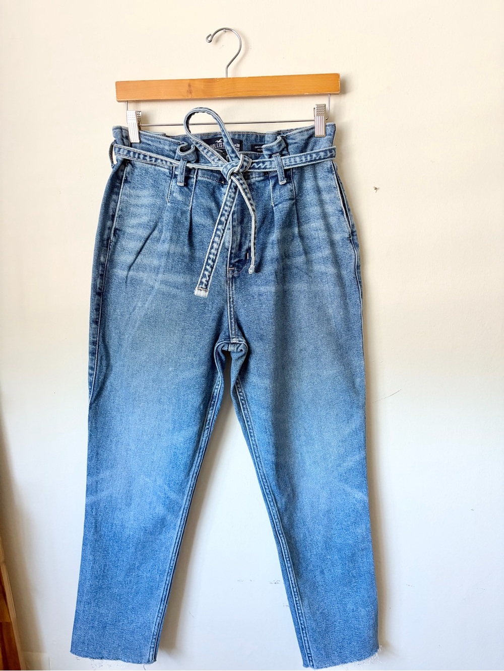 Hollister Light Blue Paperbag Tie-Waist Boyfriend Jeans
